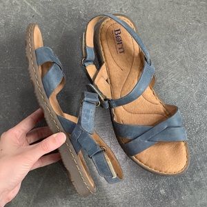 Born Blue Leather Sandals Size 10